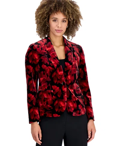 Kasper Womens Floral Print Velvet Shawl Collar Blazer In Multi