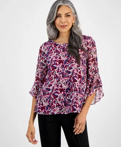 Kasper Women's Flutter-sleeve Abstract-print Top, Regular & Petite