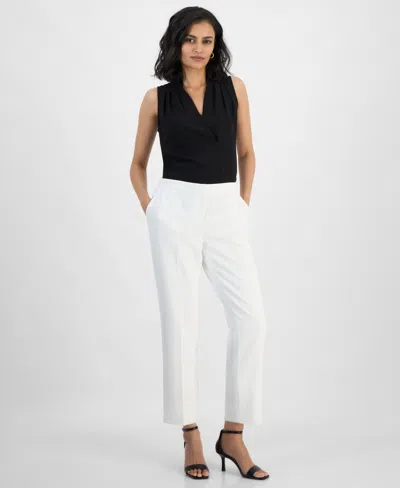KASPER WOMEN'S TEXTURED FLY-FRONT ELASTIC-BACK ANKLE PANTS, REGULAR & PETITE SIZES