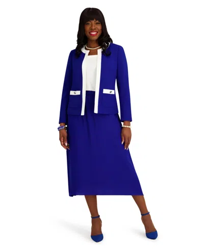 Kasper Women's Framed Open Front Jacket In Blue