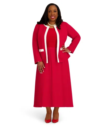 Kasper Women's Framed Open Front Jacket In Red