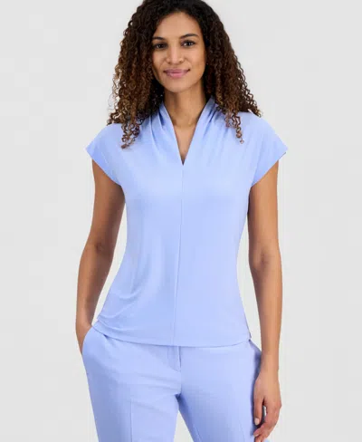 Kasper Women's Gathered-neck Cap-sleeve Top In Blue