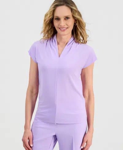 Kasper Women's Gathered-neck Cap-sleeve Top In Purple