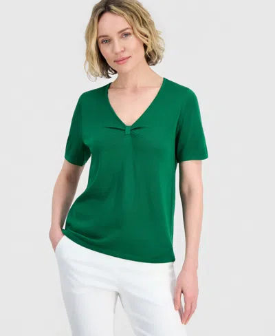 Kasper Women's Gathered V-neck Short-sleeve Sweater In Green