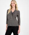 Kasper Women's Geo-print Tie-neck 3/4-sleeve Blouse In Black
