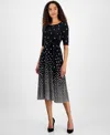 Kasper Women's Graduated Dot-print 3/4-sleeve Dress In Black Multi