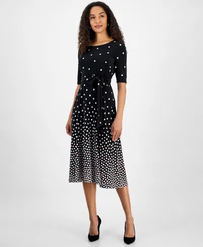 Kasper Women's Graduated Dot-print 3/4-sleeve Dress In Black Multi
