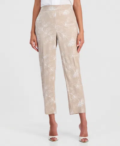 Kasper Women's High-rise Embroidered Ankle Pants, Regular & Petite In Brown