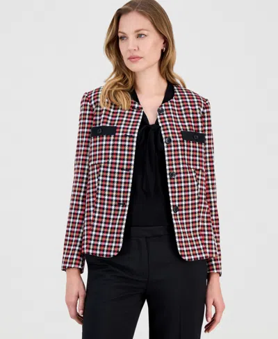 Kasper Women's Houndstooth Collarless Button-front Jacket In Multi