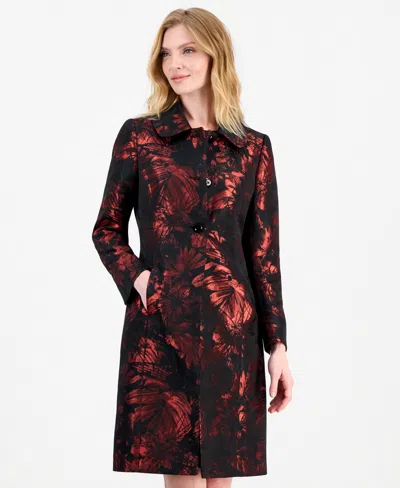 Kasper Women's Jacquard Floral-print Peter Pan Collar Jacket In Black