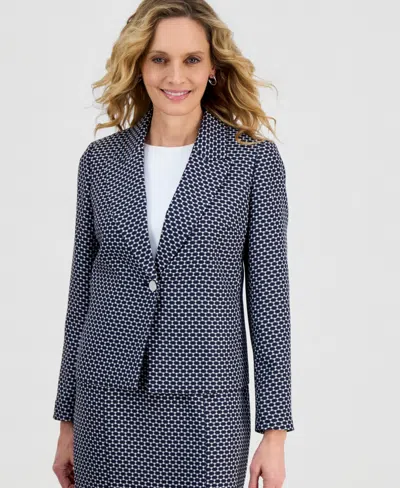 Kasper Women's Jacquard Peak-lapel Blazer, Regular & Petite In Blue