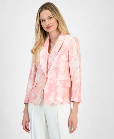 Kasper Women's Jacquard Shawl-collar Scallop-hem Jacket, Regular And Petite In Tutu Pink Multi