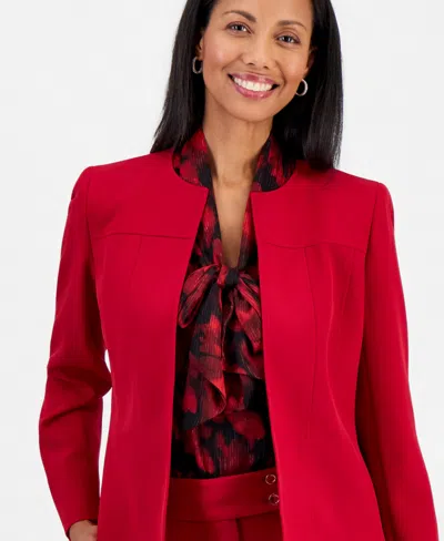 Kasper Women's Jewel Neck Seamed Cardigan In Red