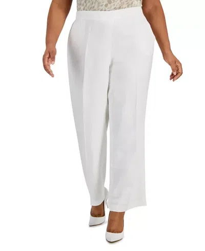 Kasper Women's  Pants White Linen Stretch Straight Leg Elastic Waist Fts1191