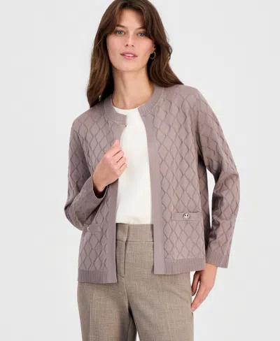 Kasper Women's Kiss-front Diamond Stitch Cardigan In Brown