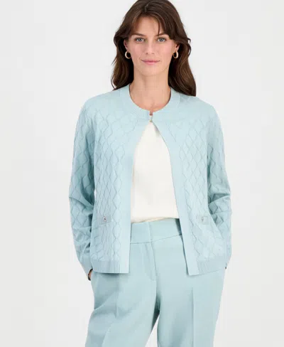 Kasper Women's Kiss-front Diamond Stitch Cardigan In Blue