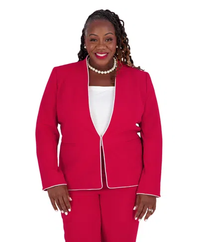 Kasper Women's Kissing Front Collarless V-neck Piping Blazer In Red