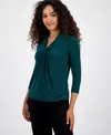 Kasper Women's Knot-front 3/4-sleeve Blouse, Regular & Petite In Green