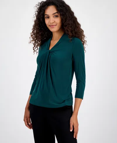 Kasper Women's Knot-front 3/4-sleeve Blouse, Regular & Petite In Green