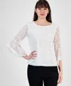 Kasper Women's Lace Bell-sleeve Ruffle-cuff Top, Regular And Petite In Lily White