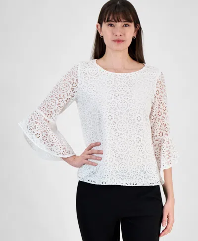Kasper Women's Lace Bell-sleeve Ruffle-cuff Top, Regular And Petite In Lily White
