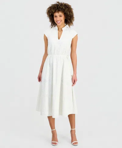 Kasper Women's Lace Drawstring-waist Midi Dress In White