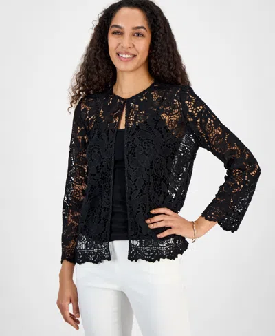 Kasper Women's Lace Open-front 3/4-sleeve Jacket, Regular & Petite Sizes In Black