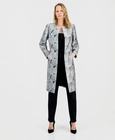 Kasper Women's Leaf Jacquard Long-sleeve Topper Jacket In Gray