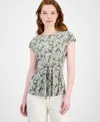 Kasper Frond Print Cap Sleeve Tie Front Top