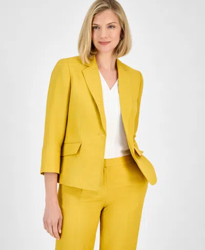 Kasper Women's Linen Blend Notched-collar 3/4-sleeve Jacket, Regular & Petite In Butterscotch