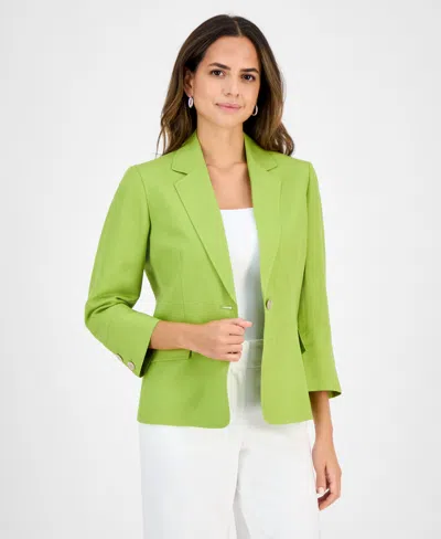 Kasper Women's Linen Blend Notched-collar 3/4-sleeve Jacket, Regular & Petite In Kiwi