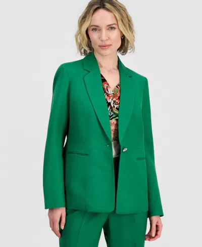Kasper Women's Linen Notched Collar One-button Blazer In Green