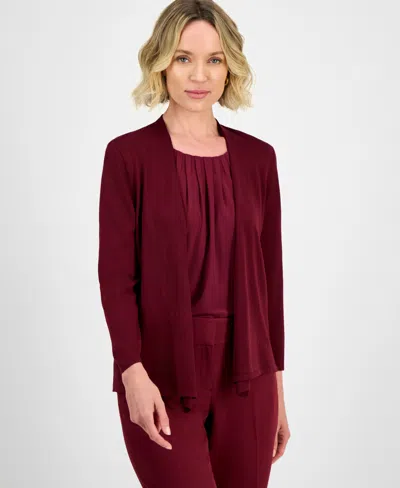 Kasper Women's Long Sleeve Cardigan Sweater, Regular & Petite In Burgundy