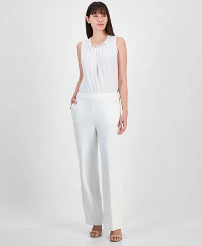Kasper Women's Melange Crepe Pull-on Wide-leg Pants In Vanilla Ice