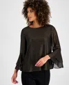 Kasper Womens Metallic Chiffon Blouse In Black,gold