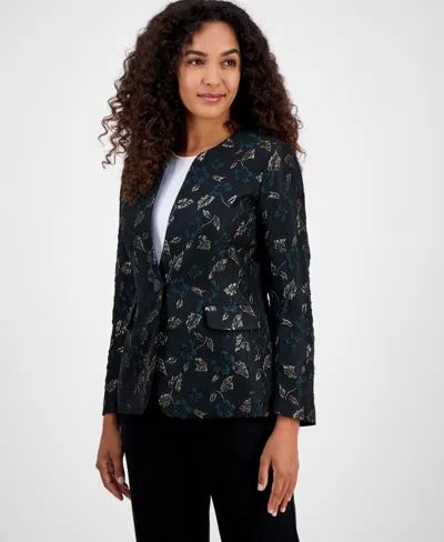 Kasper Women's Metallic Jacquard Collarless Jacket, Regular And Petite Sizes In Black