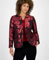 Kasper Petite Floral Jacquard One Button Collarless Jacket In Multi
