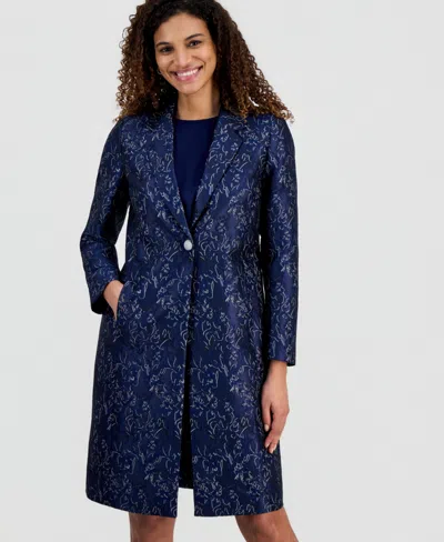 Kasper Women's Metallic Jacquard Long Jacket In Blue