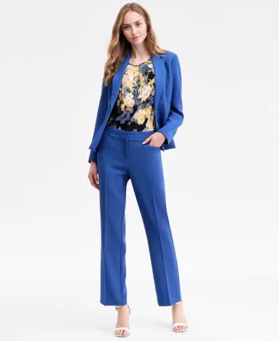 Kasper Women's Mid-rise Faux-fly Straight Pants In Blue