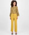 Kasper Petite Linen-blend Mid Rise Straight-leg Zip-front Pants In Yellow