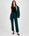 Kasper Women's Petite High Rise Pull-on Compression Pants In Evergreen