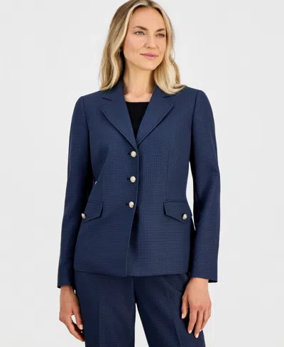 KASPER WOMEN'S MINI-CHECK-PRINT LONG-SLEEVE JACKET, REGULAR & PETITE