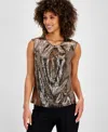 Kasper Women's Mirror-dot Front-keyhole Sleeveless Top, Regular And Petite Sizes In Black,gold