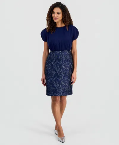 Kasper Women's Mixed-media Jacquard Sheath Dress In Blue