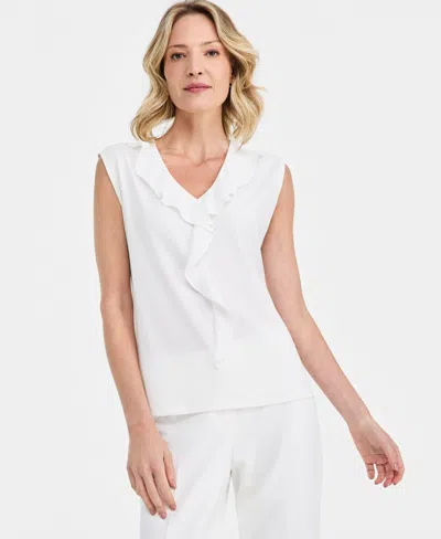 Kasper Women's Mixed-media Ruffled Top, Regular & Petite In White