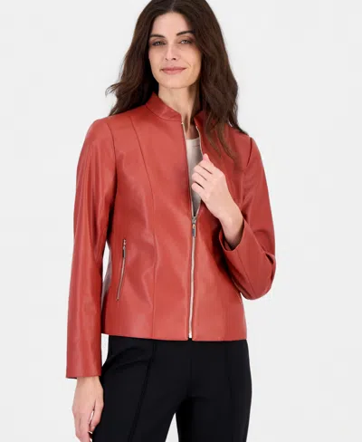 Kasper Women's Moto Zip-up Jacket In Bright Sepia