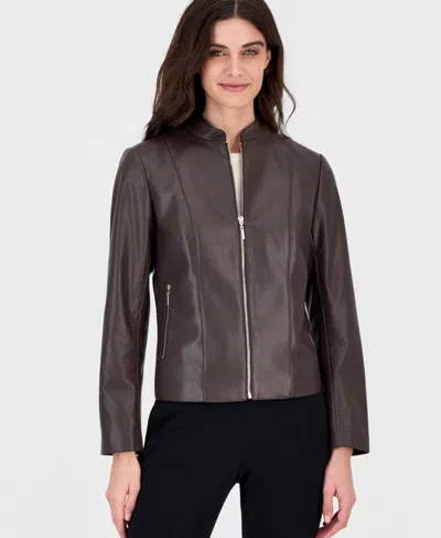 Kasper Women's Moto Zip-up Jacket In Rich Chocolate