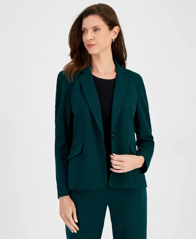 Kasper Petite Collared One-button Compression Blazer In Evergreen