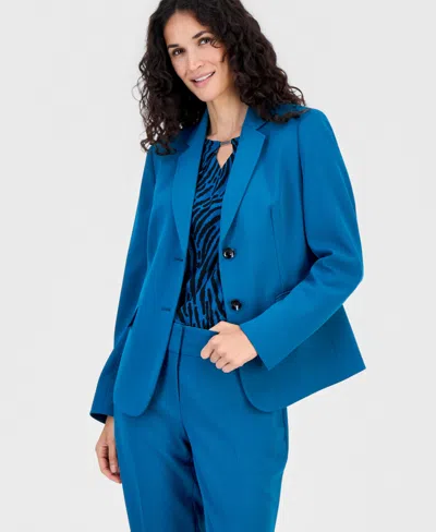 Kasper Women's Notch-collar Button-front Lined Long-sleeve Jacket In Blue