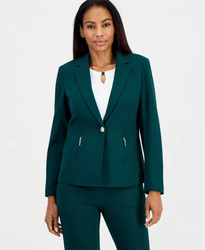 Kasper Women's Notch-collar Shoulder-padded Blazer In Evergreen